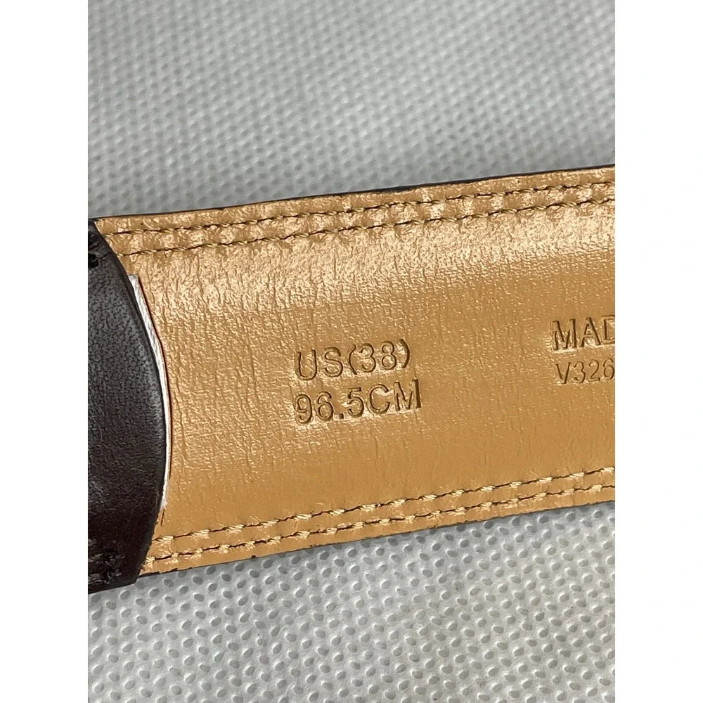 Lands' End Leather Upper Gloss Brown & Gold Belt Size US 38 Workwear Formal